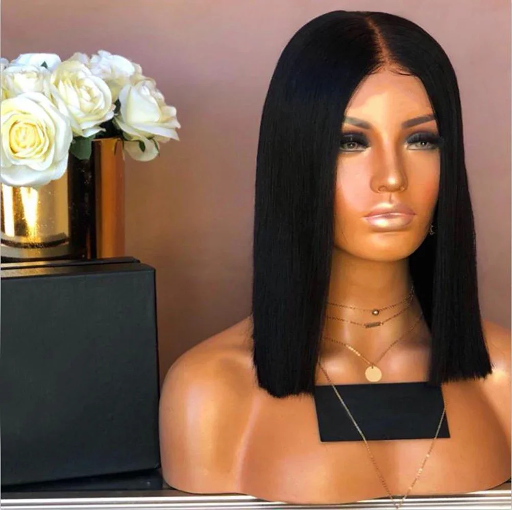 Women's Straight Bob Black Coral Wig Short Black Bob Wig With No Bangs Short Middle Part Synthetic Wig For Party