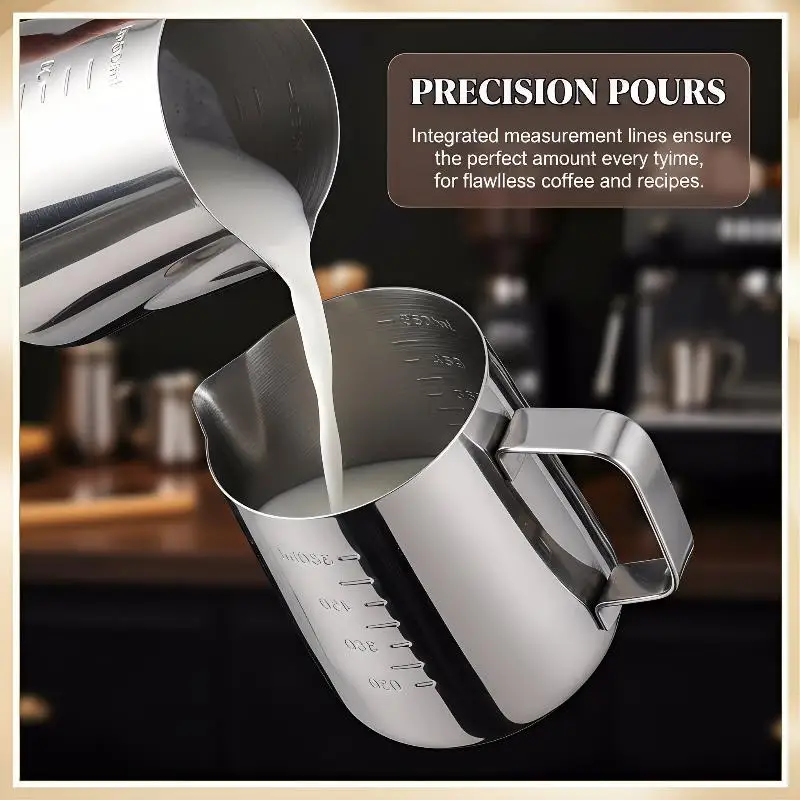 textureStainless Steel Measuring Jug for Coffee 350ml 600ml 1000ml Milk Frothing Pitcher for Latte Cappuccino Art Home Use