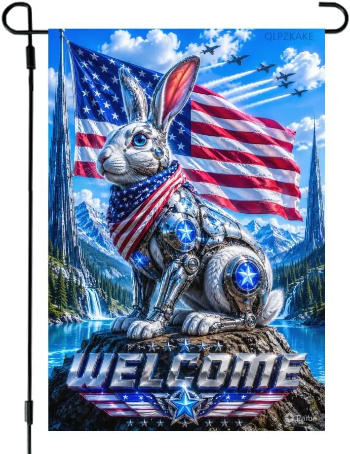 4th of July Yard Rabbit Garden Flag 12 x 18 Inch Double Sided for Memorial Veterans Independence Day Home Summer Small Garde kkz