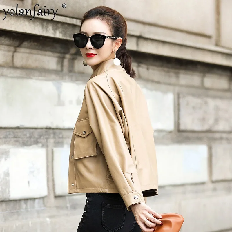 Genuine Leather Clothing Women's Sheepskin Coats Ladies 2023 Motorcycle Jacket Fashion Korean Loose Women Clothes Veste Femme FC