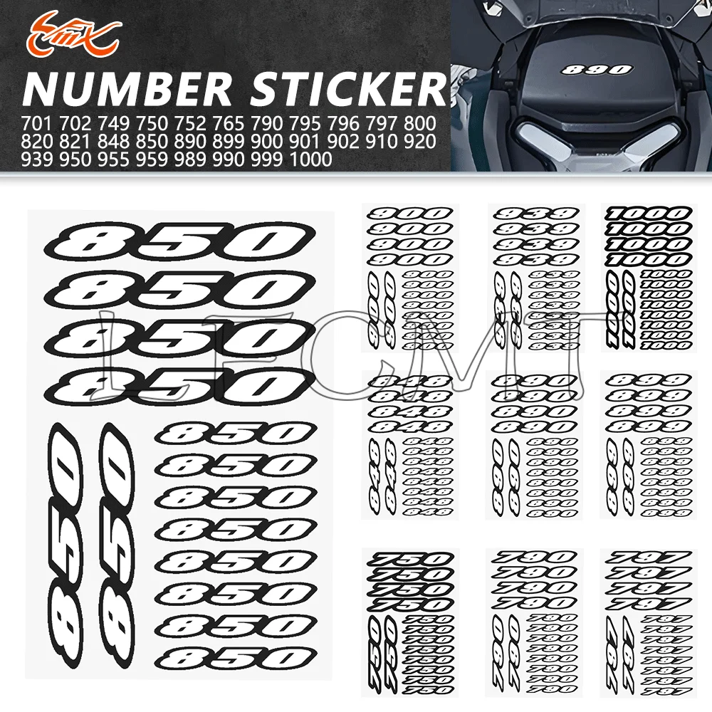 1 Sheet Universal Motorcycle Fairing Fuel Tank Body Decals Decoration Sticker Waterproof White Arabic Number 701-1000 Stickers