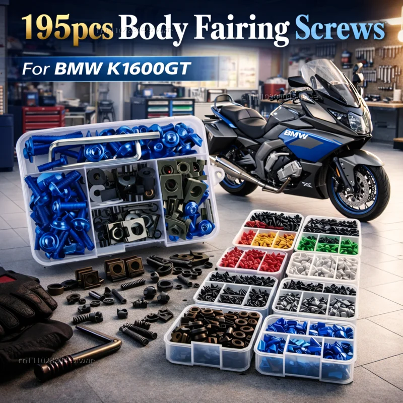 195pcs Motorcycle Fairing Bolts Body Screws Nuts For K 1600 Gt Gtl Exclusive K160 Kit Aluminum CNC Fasteners Clips Set