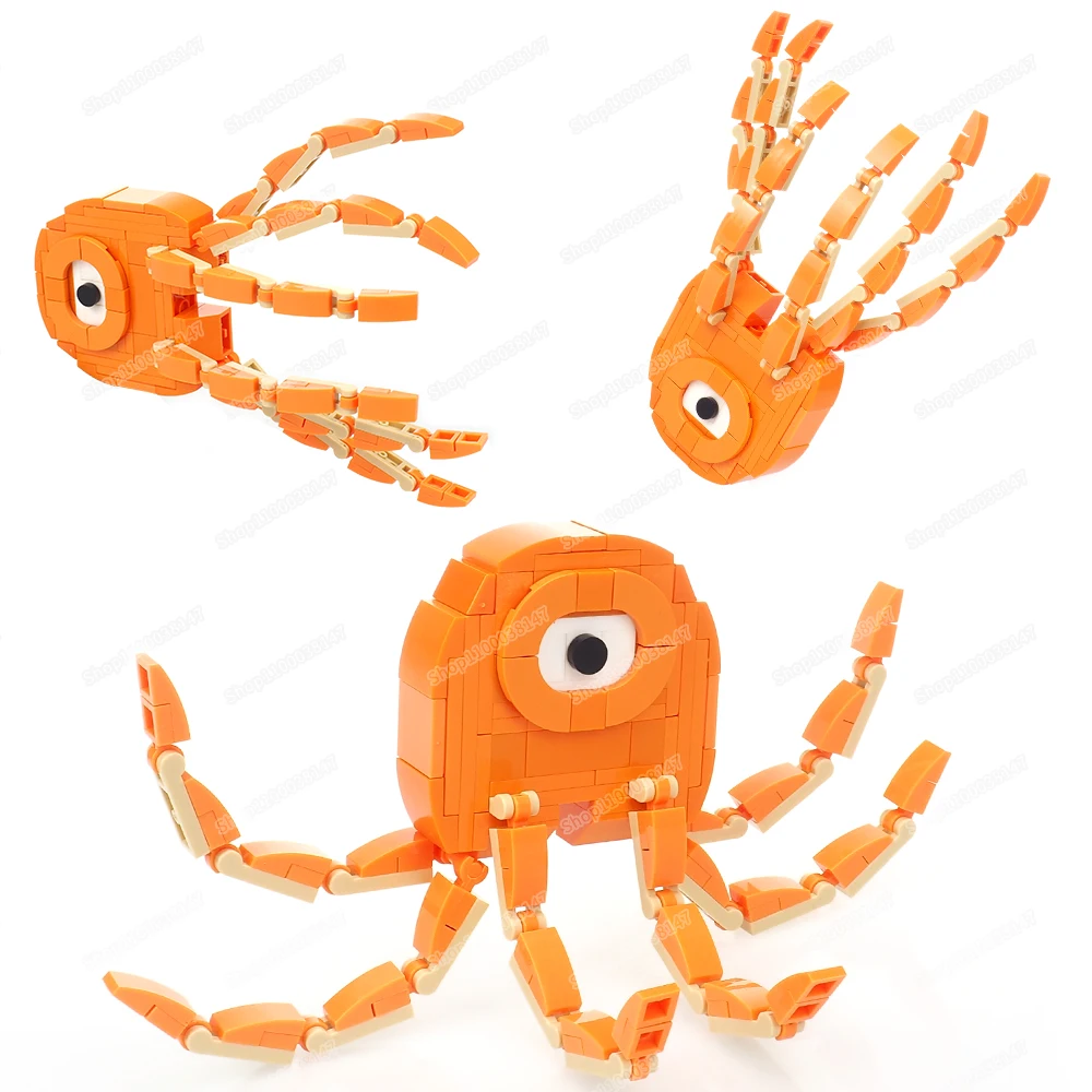 Orange Color Eight Claws One-Eyed Fear Building Block Figures Monster Kindergarten Mutations War Scenes Model Child Gift Boy Toy