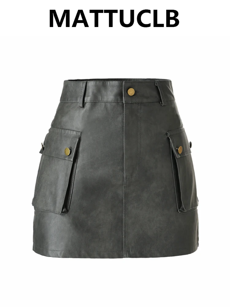 

2025 Autumn Winter Women Korean Fashion Mini Pu Faux Leather Skirt 2000s Aesthetic Y2k High Waist Design New Vintage Office Lady