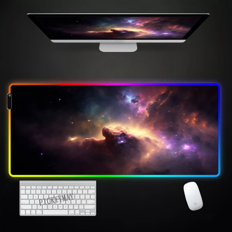 

Universe And Star Large RGB Mouse Pad Gaming Mousepads LED Mouse Mat Gamer Desk Mats Rubber Table Rug With Backlit Desk Pads