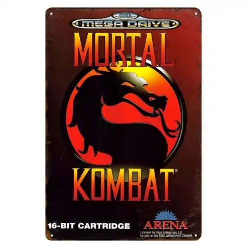 1p，Mortal Kombat Sega Mega Drive Retro Video Game Metal Poster Tin Sign 20*30cm
