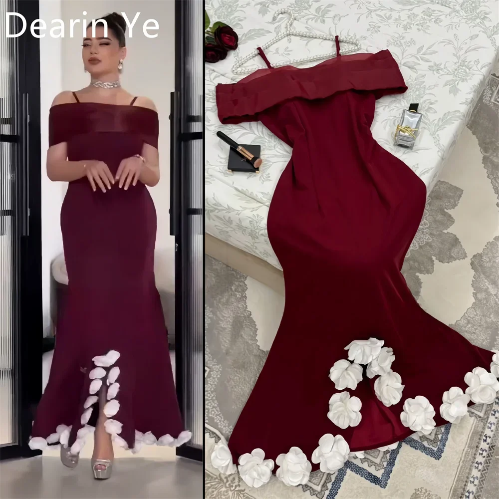 

Customized Formal Dress Dearin Spaghetti Strap Sheath Ankle Length Skirts 3D Rose Flower Bespoke Occasion Dresses Evening Saudi