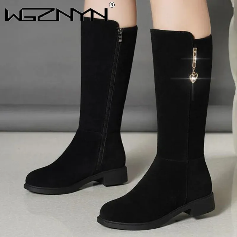 2023 New Women Warm Snow Plush Boots Snow Casual Flat All-match Cotton Fashion Side Zipper Winter Shoes Thigh High Boot Black