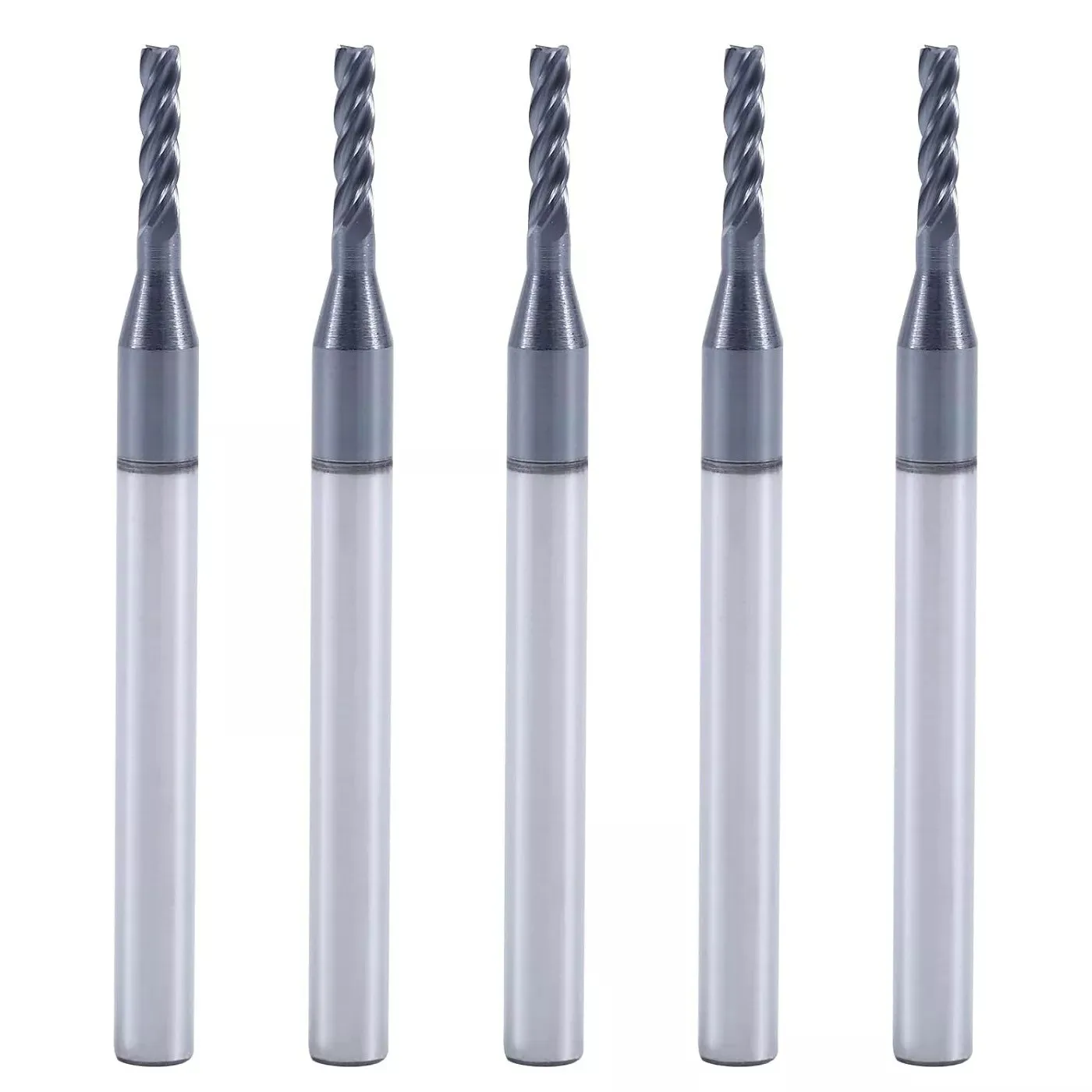 

5Pcs 1/16" Solid Carbide Square End Mills - AlTiN Coated, 4 Flute, 30° Helix, 1/16" Cutting, 1/8" Shank, 1/4" LOC, 1-1/2" OAL