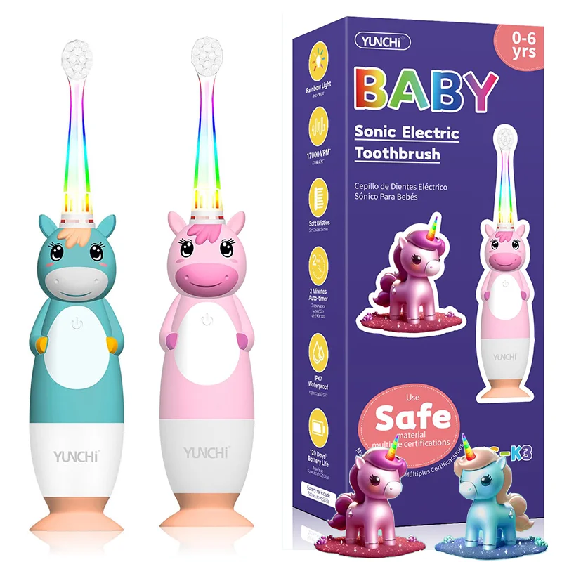 

Детская электрическая зубная щетка, Детская электрическая зубная щетка, звуковая электрическая зубная щетка YUNCHI K3 "Единорог", мягкая щетина