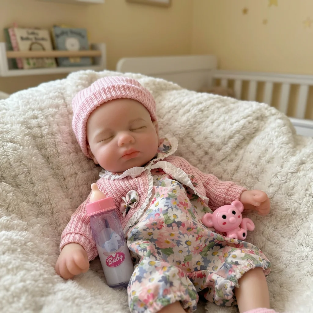 13 Inch Loulou Full Body Silicone Reborn Doll Bald Closed Eyes Sleeping Design Hand Painted Waterproof Collectible Art Ornament