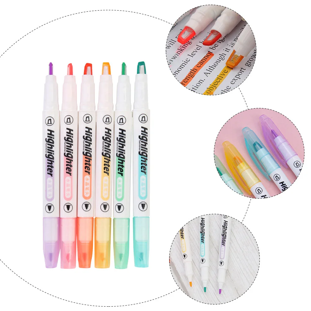 6-delige Dual-Tips Markeerstift Pastel Marker Markeerstiften Studenten Briefpapier Pen Schrijven