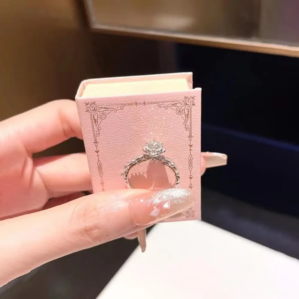Flip Lid Book Shape Ring Box Stud Earrings Storage Box Engagement Ring Box Jewelry Packaging Solid Color Jewelry Display Case