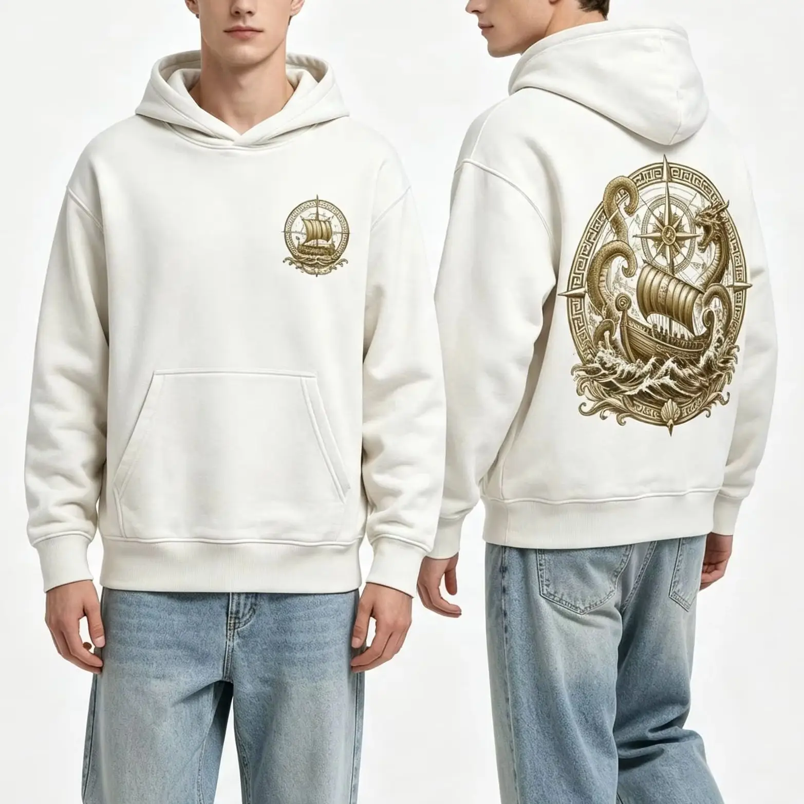 Autumn Winter Casual Odyssey Sea Ship Compass Kraken Graphic Art Women's hooded sweatshirt  Unisex coat Top Men's Cotton Hoodie