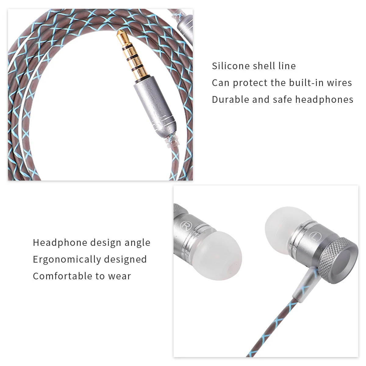 

1 set Bass Earphones With Microphone In-Ear Type Comfort Fit Lightweight Controlled Earbuds For Long Lasting Use Grey