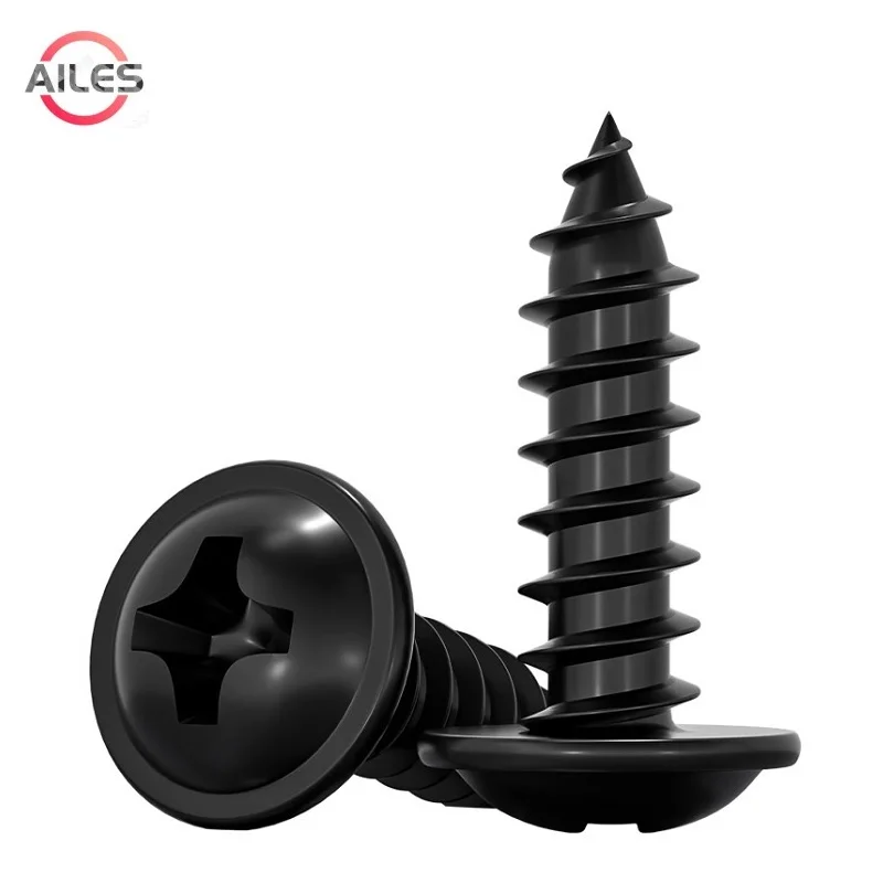 

PWA Black 304 Stainless Steel Round Head with Pad Washer Cross Recessed Self Tapping Screws M2 M2.5 M3 M4 M5