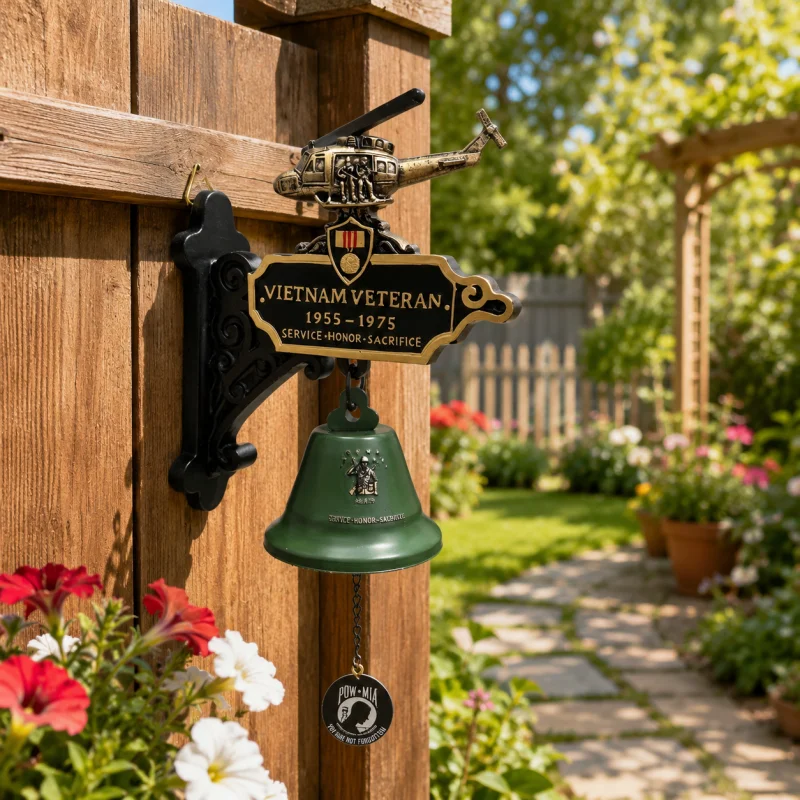 Vietnam Veteran Resin Wall Bell with Helicopter Topper POW MIA Pendant Home Garden Door Decor Memorial Gift