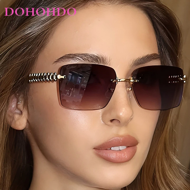 

Popular Luxury Metal Rimless Square Sunglasses Women Trendy Brand Designer Outdoor Sunglasses Summer Travel Driving Shades UV400