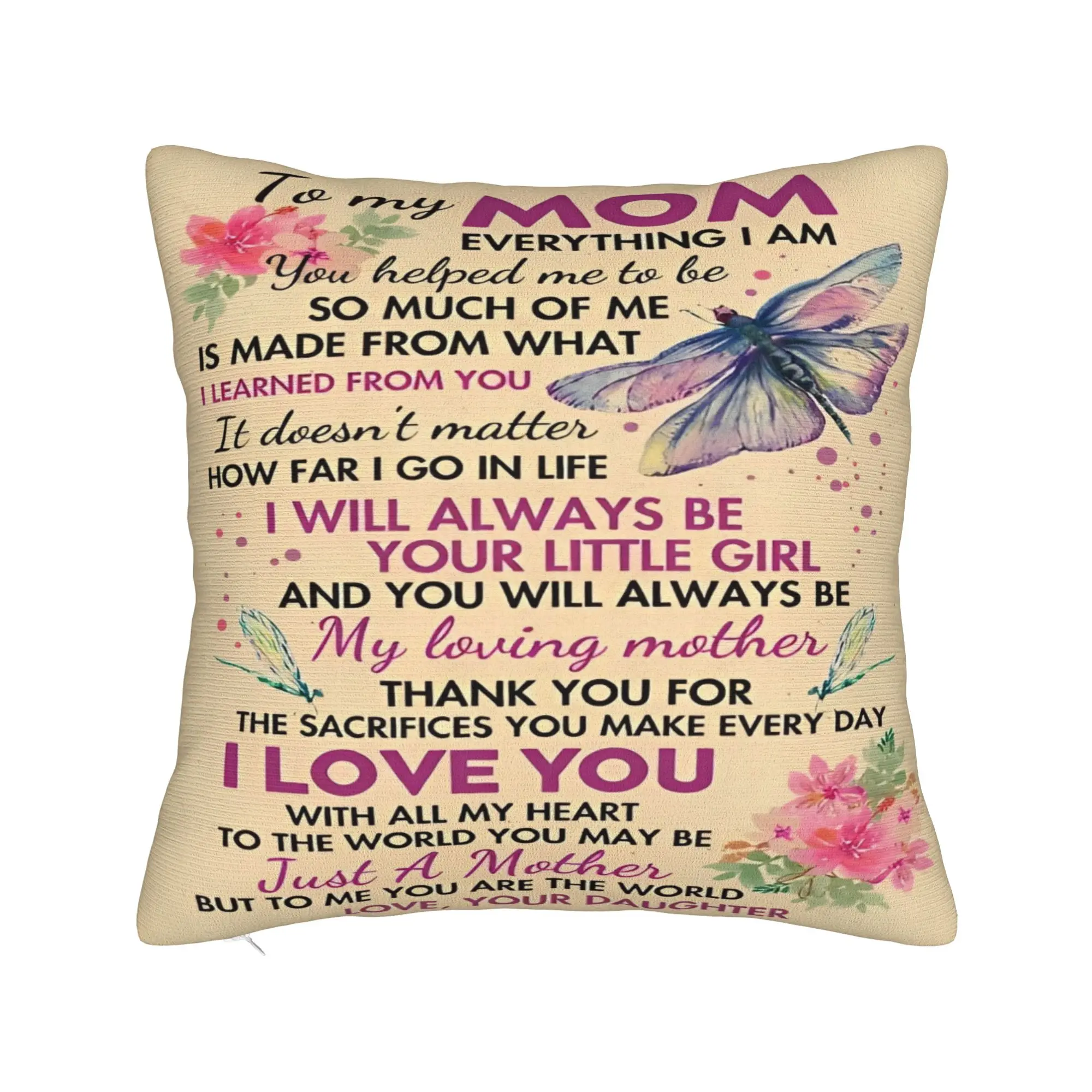 Mother's Day To My Mom Square Pillow Covers Sofa Letter From Daughter Cushion Cover Cool Home Decoration Throw Pillow Case 40*40