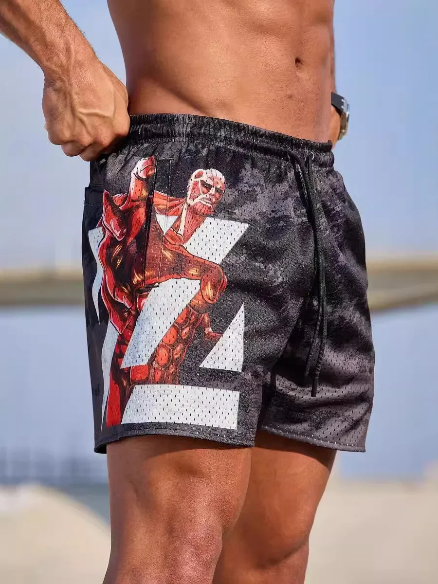 YOUNGLA American cartoon Attack on Titan mesh quick drying breathable shorts casual beach pants