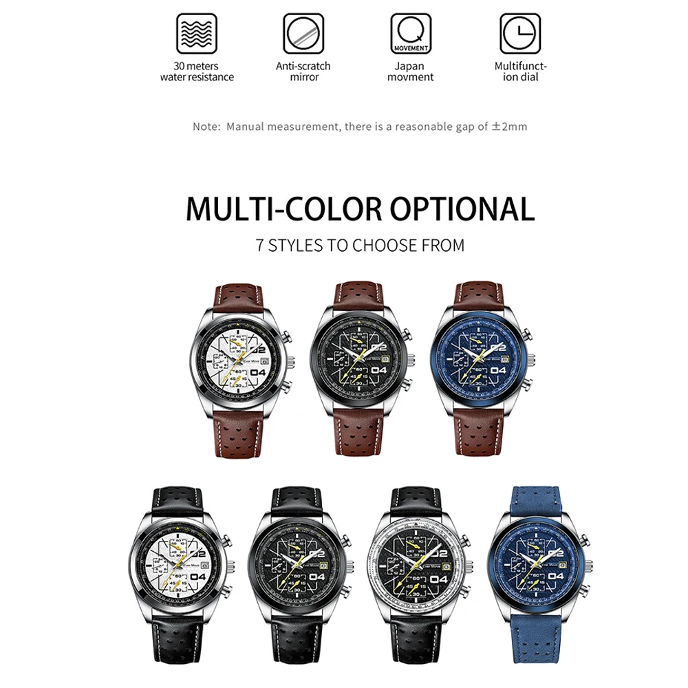 Ever Move Top Brand Men\'s Quartz Watches Business Luminous Waterproof Clock Leather Strap Wristwatches for Men Relogio Masculino