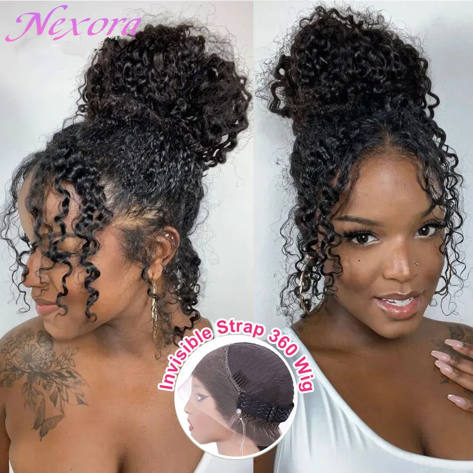 

360 Full Lace Curly Human Hair Wig With Invisible Drawstring 13x6 HD Lace Frontal Deep Wave Pre Plucked Wigs For Black Women