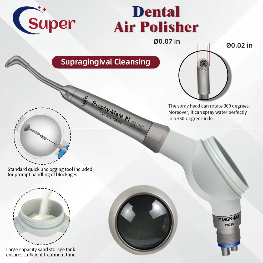 Dental Air Polisher Handpiece 4Holes Prophy Mate N Air Flow System 360 Rotate Nozzle Teeth Stain Removal Prophy Unit