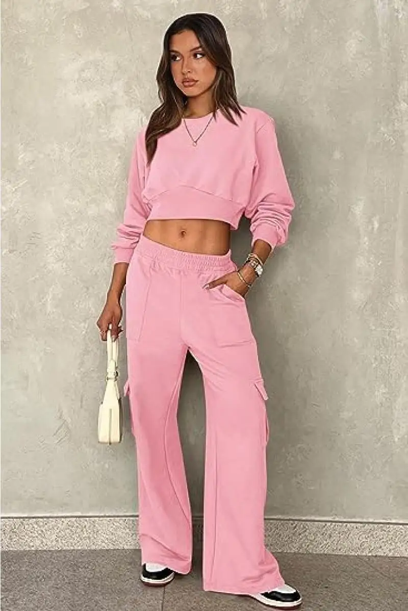 Solid Color Sweater Pants Two Piece Set 2023 Autumn and Winter New Women's Wear European and American Long Sleeve Set