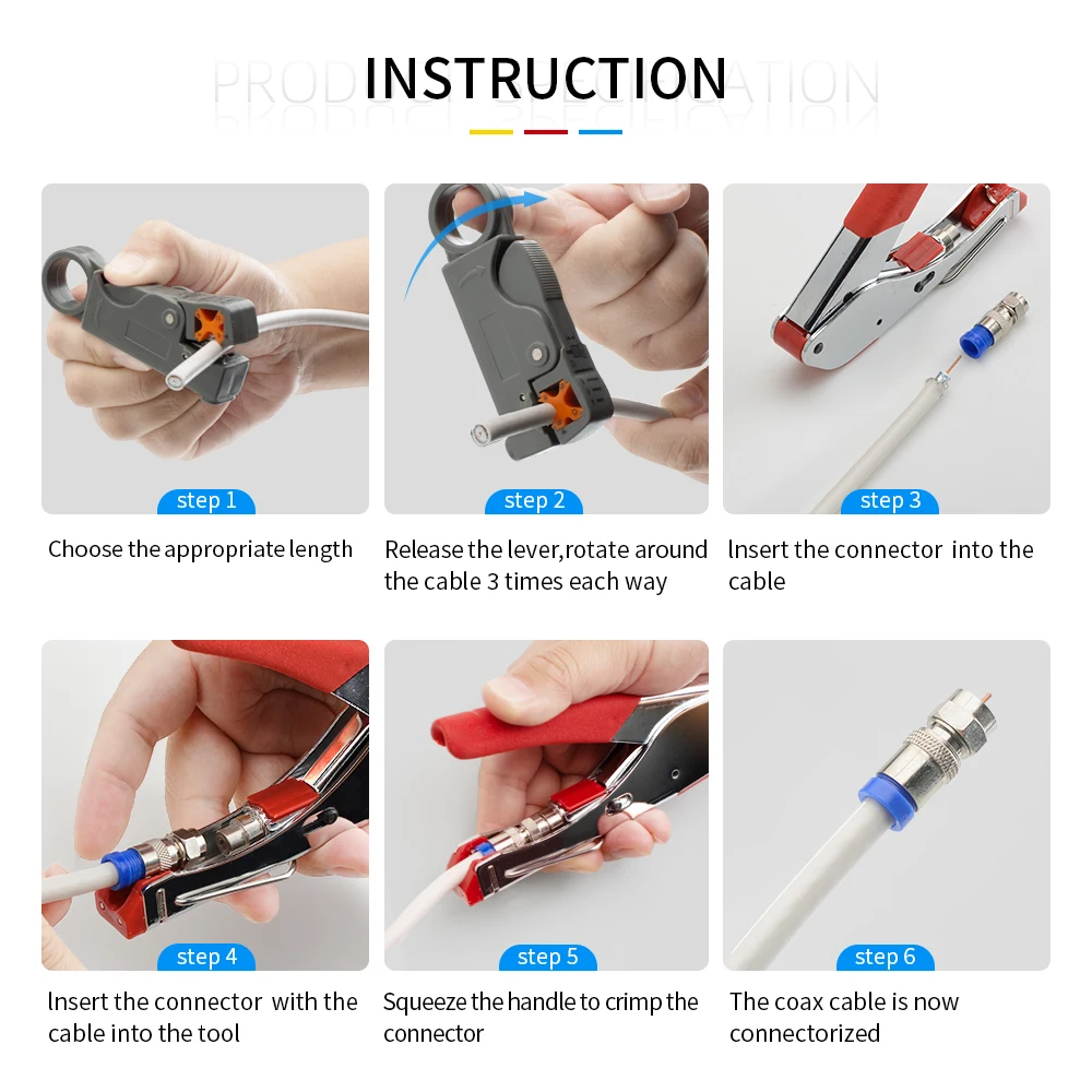 Kit de crimper de cabo coaxial - Ferramenta de compressão ajustável para RG6, RG59, inclui descascador de cabo coaxial e conectores 5 F