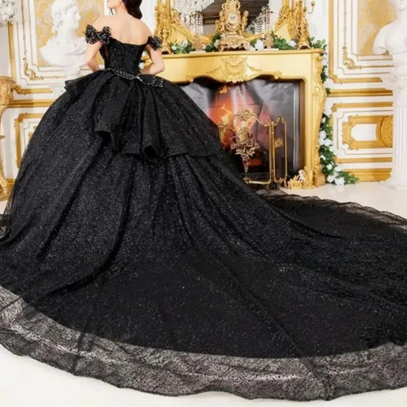 

High Qulaity Black Women Special Occasion Wear Butterfly Lace Up Ballgown Birthday Party Prom 15 16 Girl Quinceanera Customized