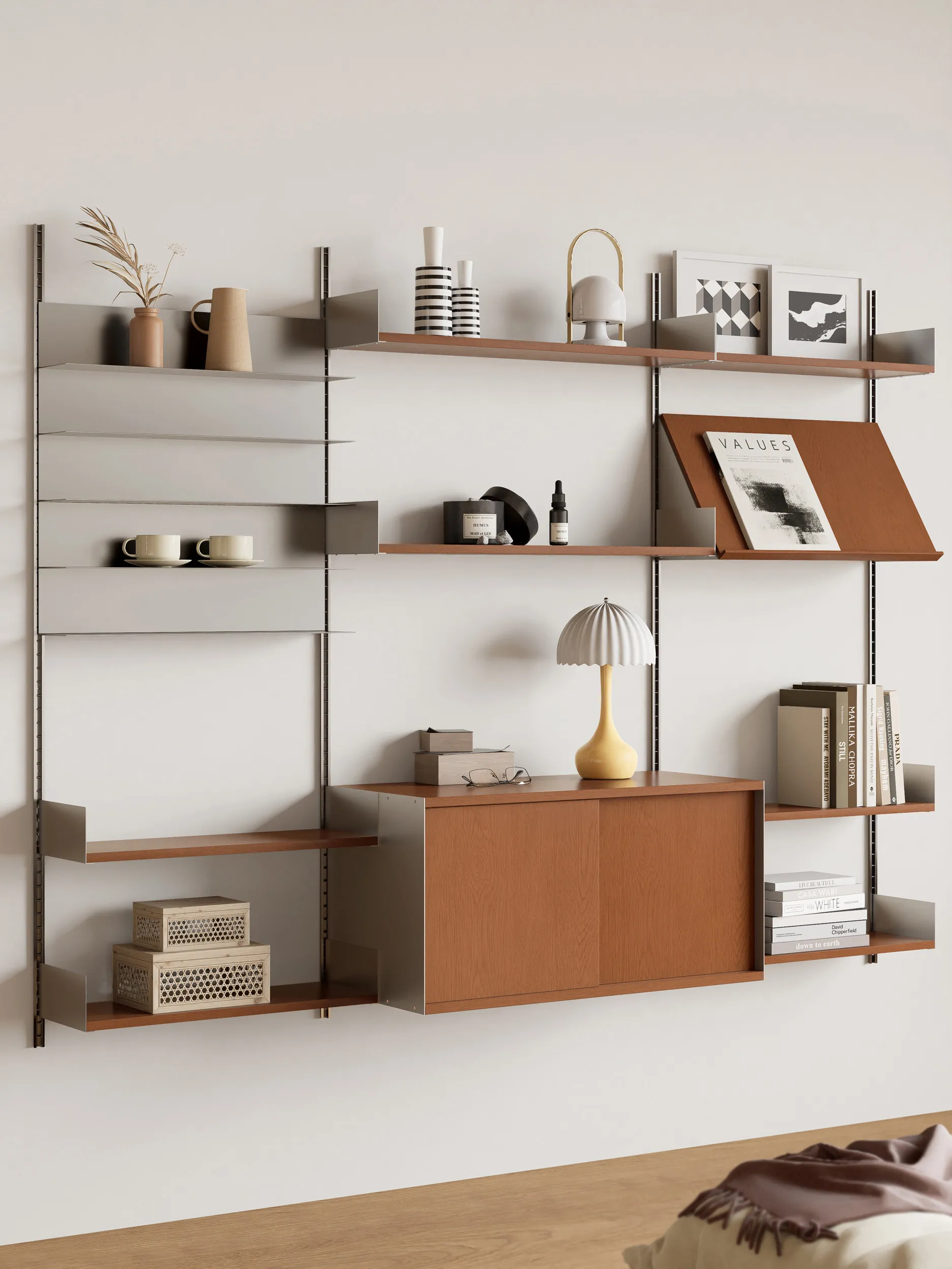 Fanmo Chinese antique sofa wall track storage rack small apartment display bookshelf free combination display rack