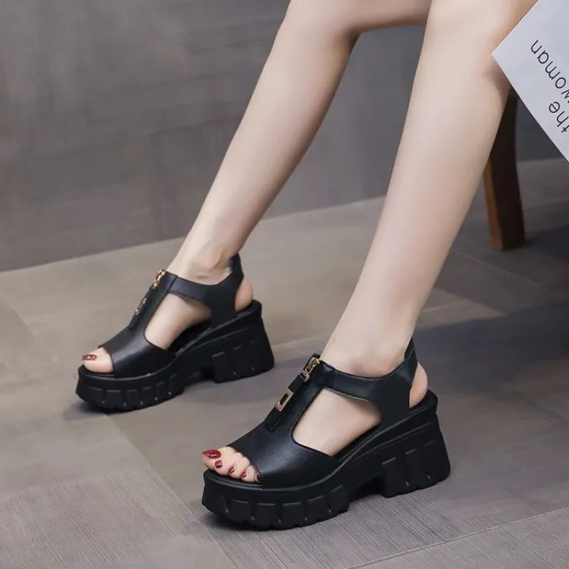 Sandals For Women Sabot Platform Black Wedges Heel Stripper Roman Style Woman Shoes Korea F Premium And Low Price Sales H