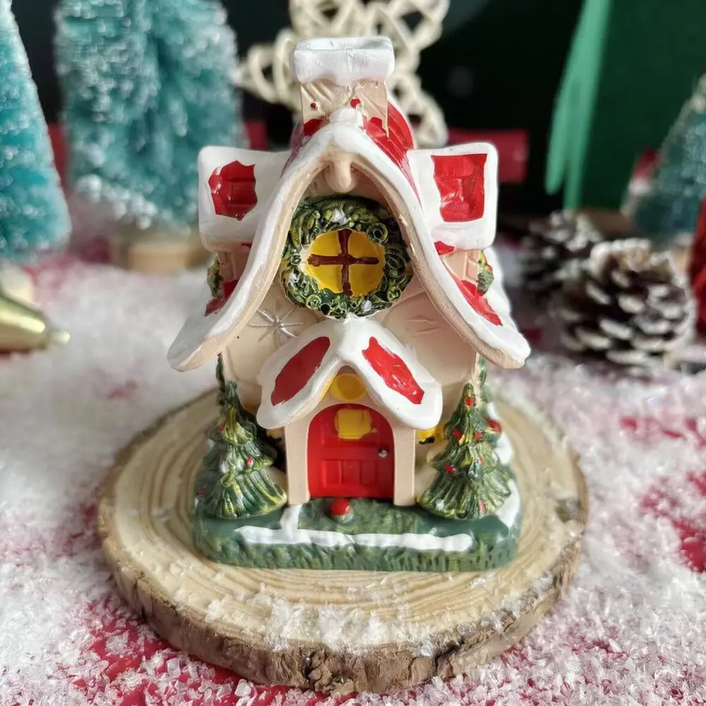 Christmas Cabin Incense Holder Resin Statue Decorative Ornament For Holiday Party Home Living Room Table Decor Supply