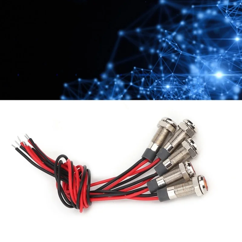 5 Pcs LED Lamp IP66 6mm LED Water Proof Metal Warning Light With Wire 1NO(DC12~24V )