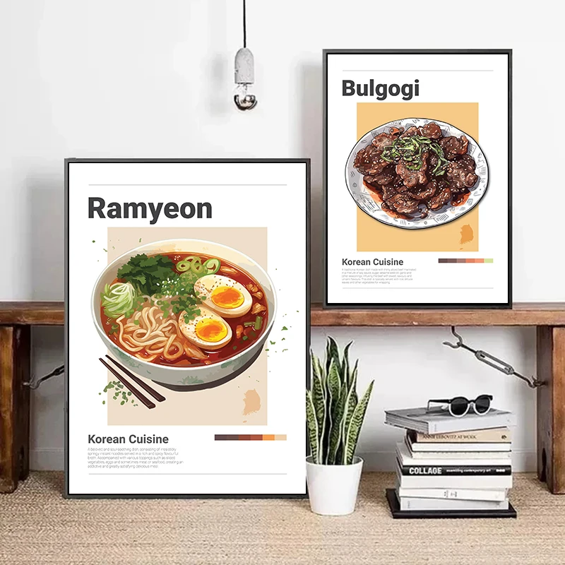 Minimalist Korean Australian Italy Food Poster Nordic Meat Pie Pizza Canvas Painting Wall Art for Kitchen Restaurant Home Decor