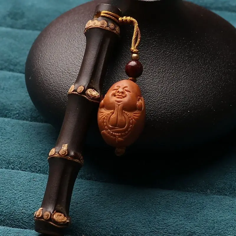 Carved Bamboo Root Olive Pit Figurine Monk Charm Solid Wood Handheld Art