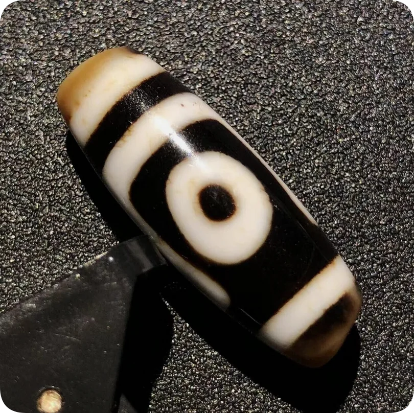 Magic Tibetan Old Agate Black white 2Eye Cinnabar Totem dZi Bead 13*35mmh01