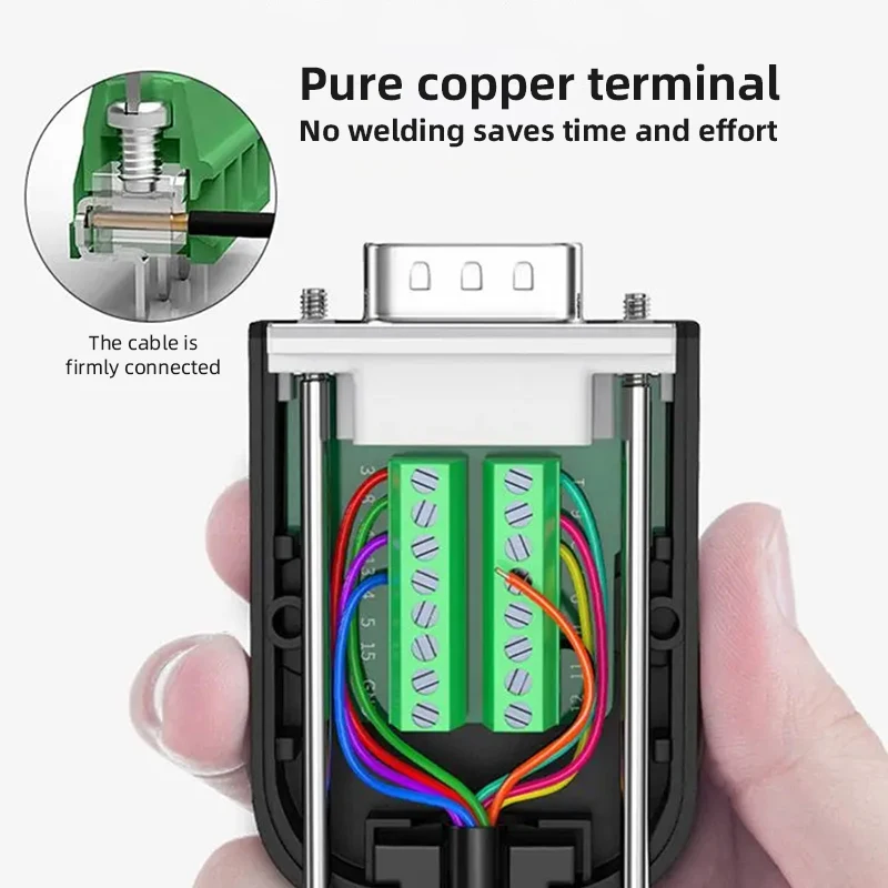 RS232 RS485 DB9 Connector Male Female 9 Pin Breakout Terminals COM Connector D-SUB Terminals 21-24 AWG Wire Solderless Connector