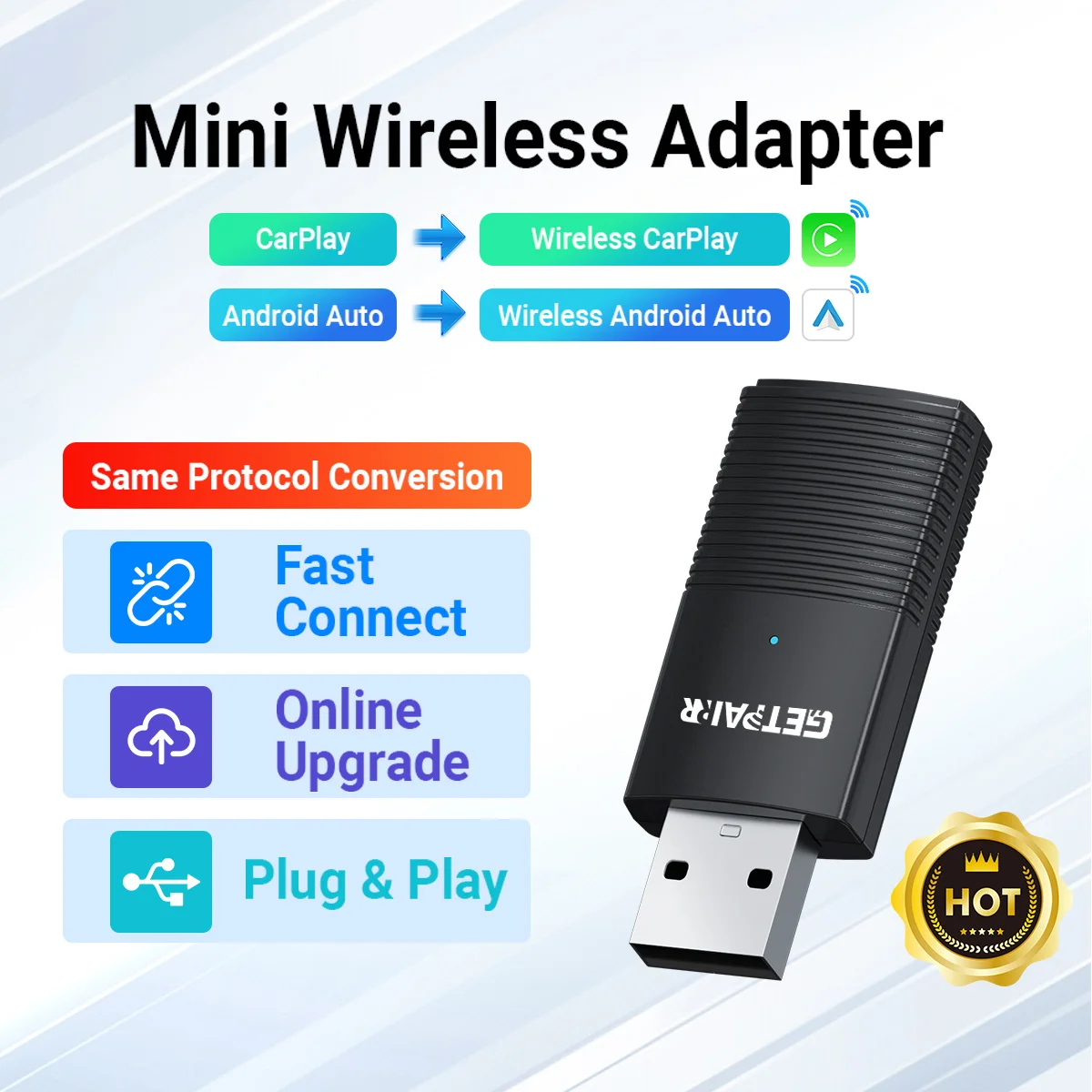 

Wireless CarPlay Android Auto 2 in 1 Adapter Plug and Play Car Accessory Seamless Smart Connectivity with Original Car Controls