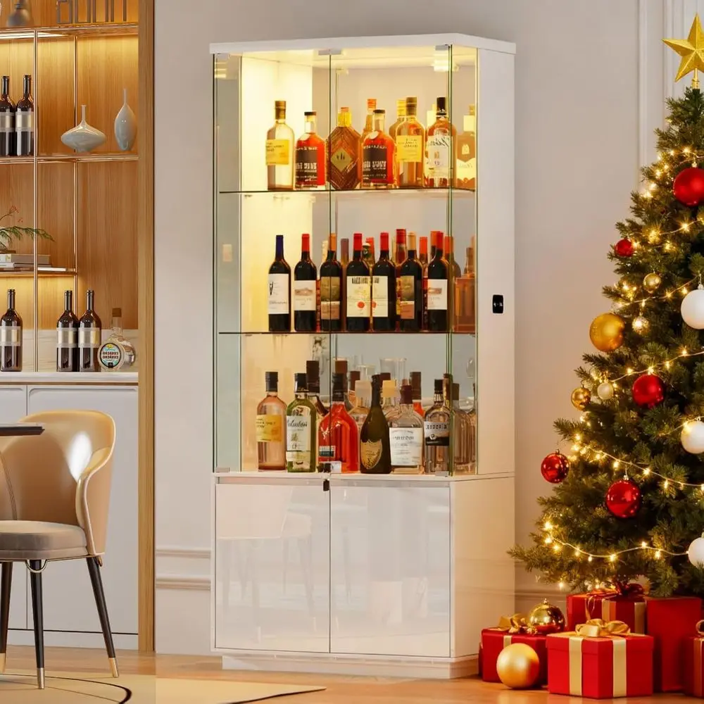 

71-дюймовая стеклянная витрина с 3-цветной подсветкой и запираемым вариантом для спальни или гостиной