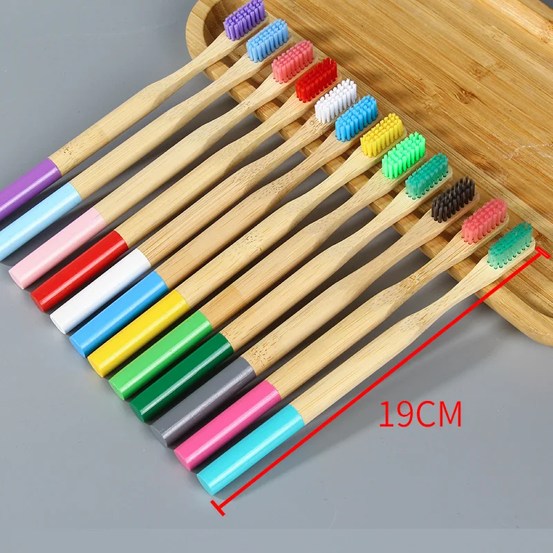 Adult cylindrical painted bamboo handle toothbrush with medium hard bristles environmentally friendly toothbrush
