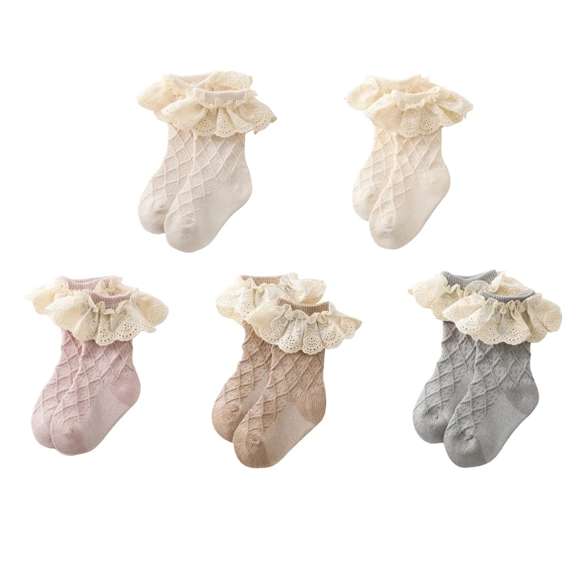 

Newborn Toddlers Girls Ruffled Socks Frilly Cotton Ankle Socks with Lacework