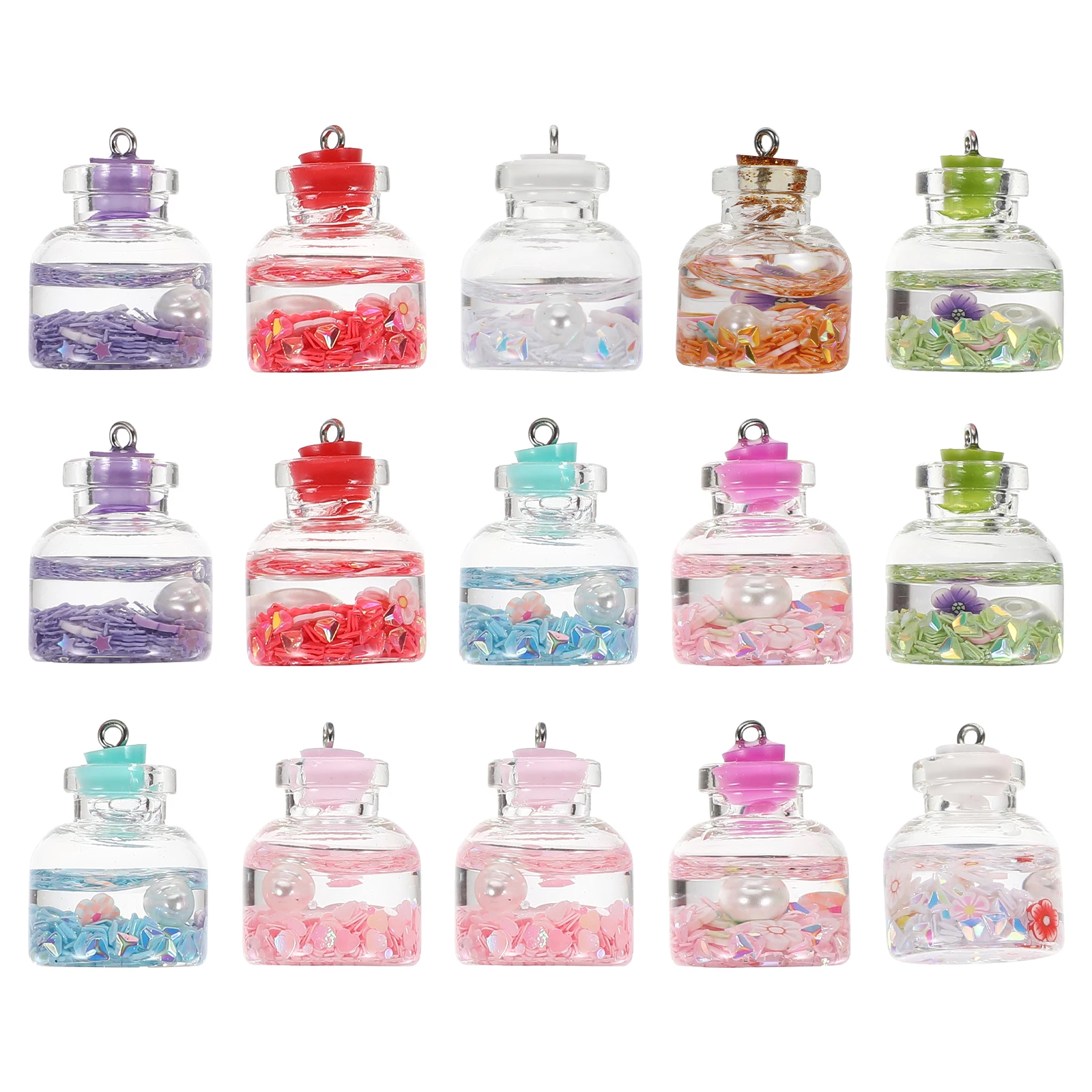 

15 Pcs Milk Tea Bottle Charms Glass Pendant Necklace Key Chain Accessories Hanging Decorations Mini Jewelry Craft