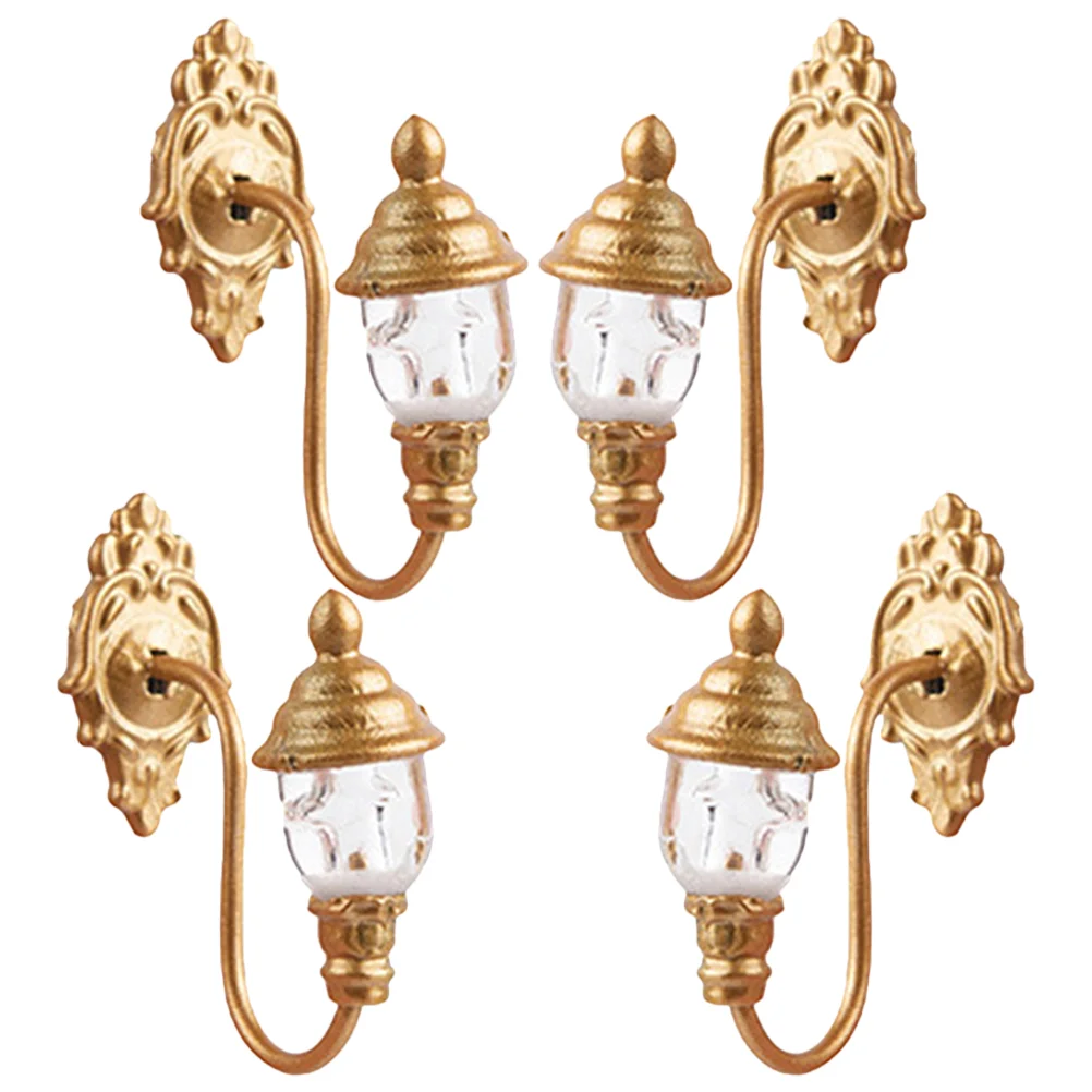 

4 Pcs Dollhouse Miniature Scene Model Wall Light Outdoor Furniture Sand Table DIY Materials Micro Landscape Lamp Golden