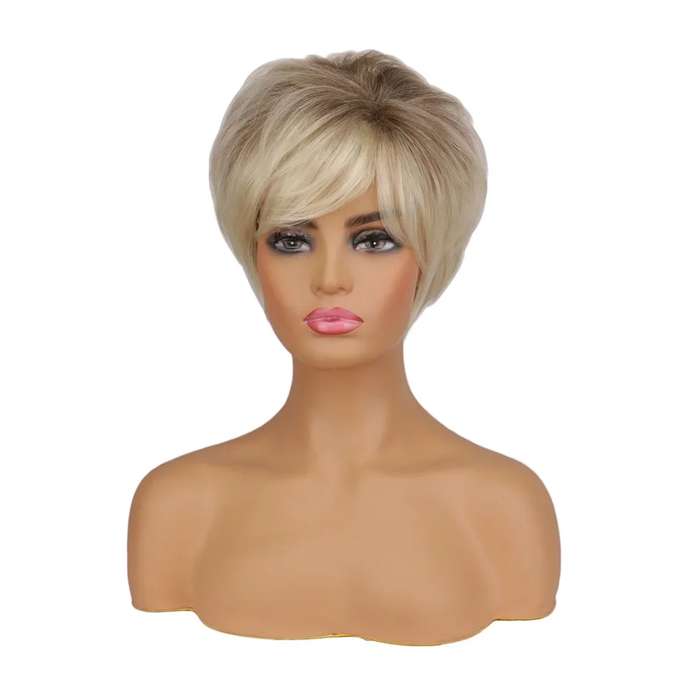 Brown Blonde Synthetic Curly Wigs for Women Body Wave Wigs Natural Look Wave Curly Hair Wig Pre Plucked Soft Comfortable Wigs