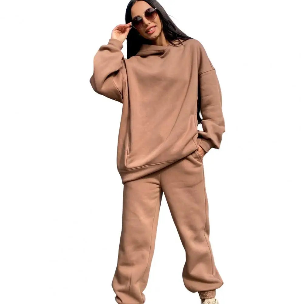 Autumn Tracksuit Women Fashion Solid Color Long Sleeve Thick Warm Sports Hooded Elastic Waist Pants Sets ensemble jogging femme