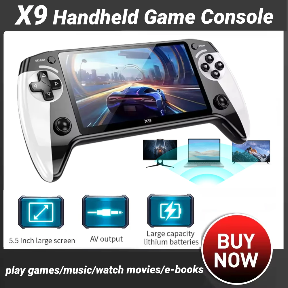 Reproductores de juegos de bolsillo Retro X9, carga tipo C, pantalla HD de 5,5 pulgadas, consolas de videojuegos portátiles con 9 emuladores integrados y 3000 juegos