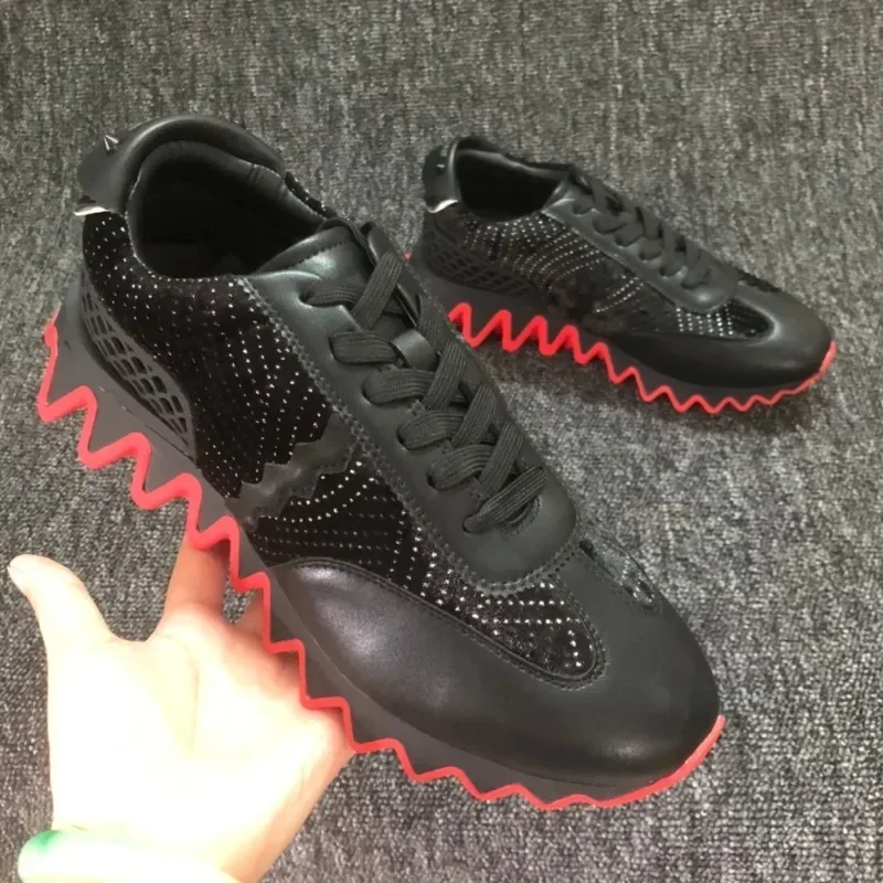 

Mens Red Thick Sole Bottom Chunky Sneakers 2024 Leather Casual Shoes Women Lace Up Sports Shoes Designer Ladies Vulcanized Shoes