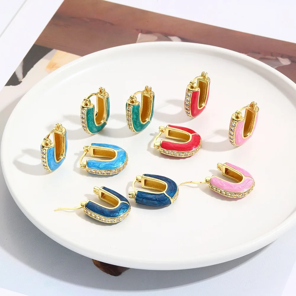 Juego de pendientes de goteo en forma de U de circón hueco para mujer, conjunto de temperamento, letras bohemias, todo lujo, regalo de lujo, joyería personalizada