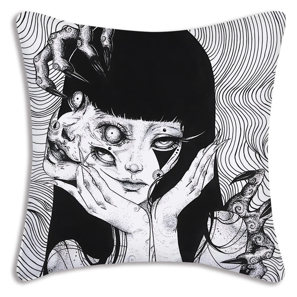 Pillow Covers J-Junji Ito Terror Horror Cartoon Sofa Decorative Home Double-sided Printing Short Plush Cute Cushion Cover